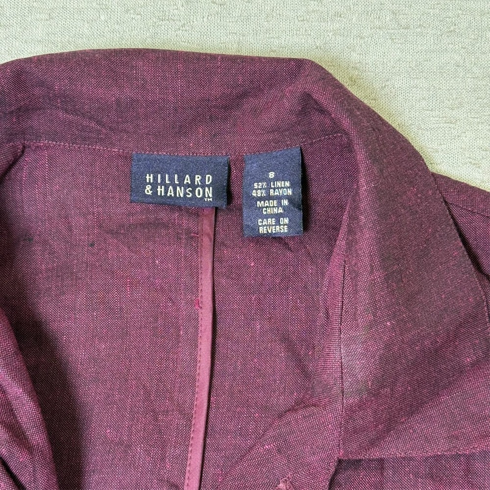 Hilliard Hanson Women's Linen Blazer Size 8 Burgundy Jacket New 80s Style - Picture 2 of 9
